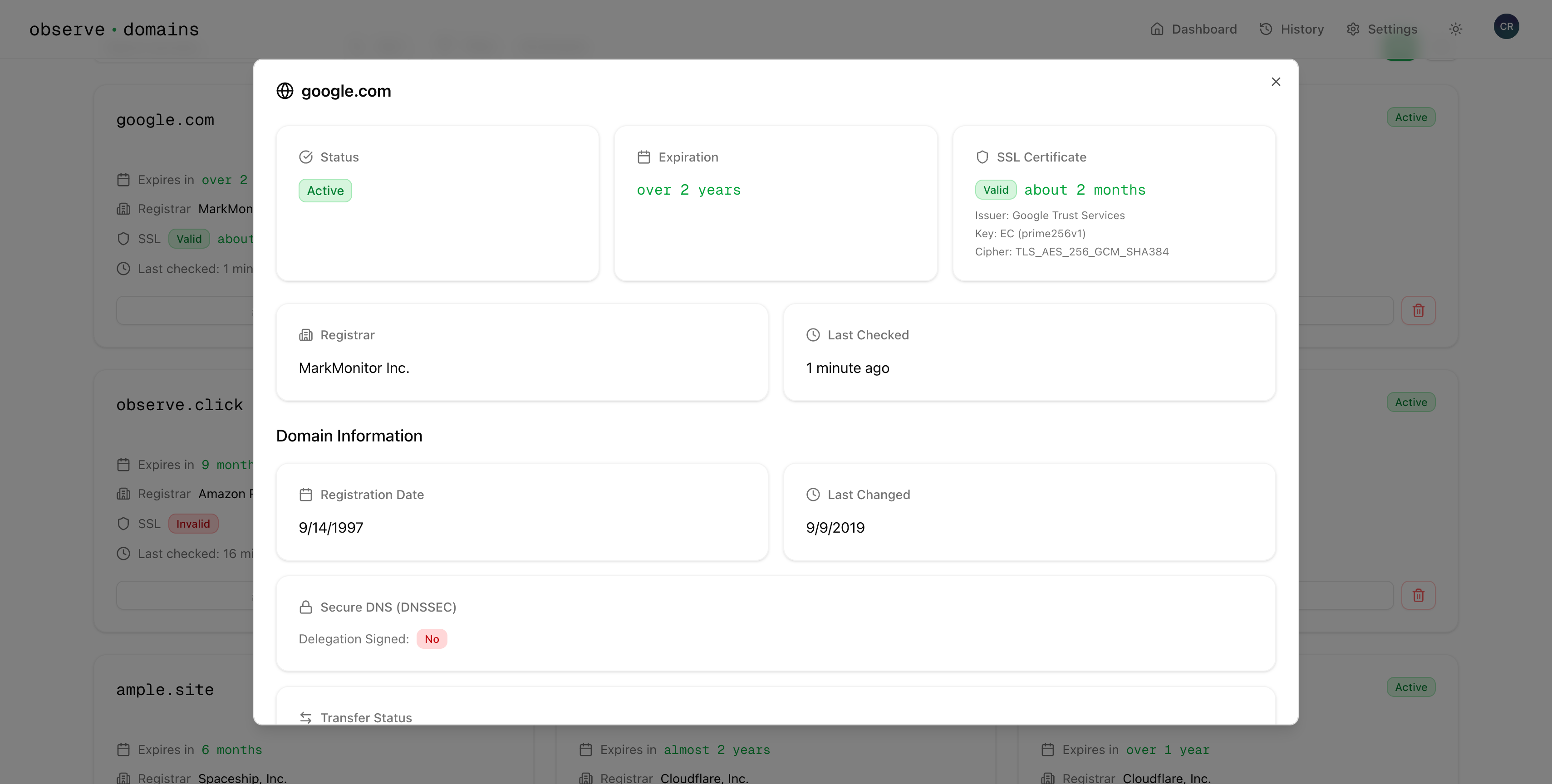 Observe Domains screenshot 4